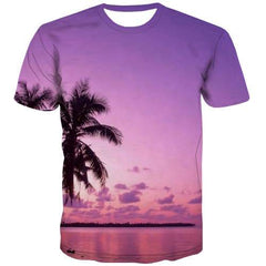 Coconut Tree T-shirt Men Nebula T-shirts 3d Sky Shirt Print Purple Tshirt Printed Harajuku T-shirts Graphic Short Sleeve Hip hop - KYKU