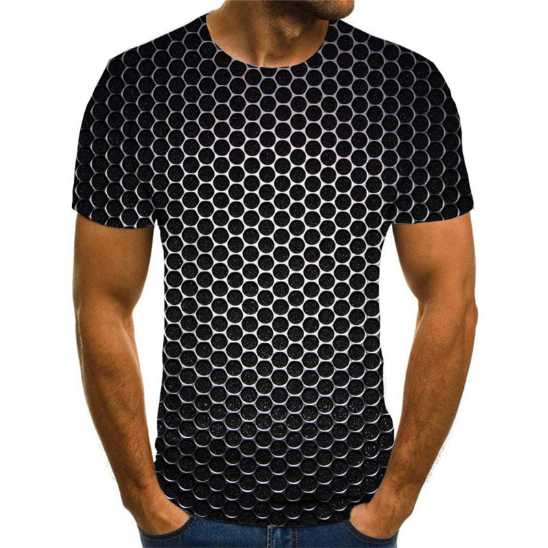 
Round hole metallic texture t shirt t shirt 3D special texture man different Cool art costume
                