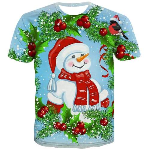 Funny T shirts Men Snowman Tshirts Casual Christmas T shirts Funny Harajuku Tshirt Printed Christmas Party Tshirts Novelty - KYKU