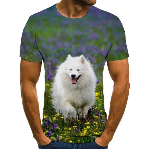 Little White dog tshirt Puppy Cute Pets top tee Casual man art costume big Smart dogs
