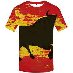 Spanish Flag T-shirt Men Spain T-shirts Graphic Graffiti Tshirts Novelty Animal Tshirt Printed Cattle T-shirts 3d Short Sleeve - KYKU
