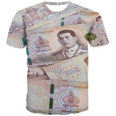 Thai Baht T shirts Men Thailand Tshirts Cool Money T-shirts Graphic Geometric Tshirts Novelty Abstract Tshirt Printed - KYKU