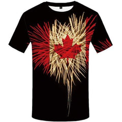 Maple Leaf T shirts Men Fireworks Tshirts Novelty Canada T shirts Funny Black T-shirts Graphic Psychedelic Tshirts Cool - KYKU