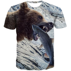 Bear T-shirt Men Animal T-shirts Graphic Fish Tshirt Printed Terror Tshirts Novelty Funny Shirt Print Short Sleeve T shirts - KYKU