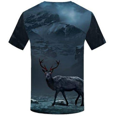 Deer T shirts Men Mountain Tshirt Anime Animal Tshirts Novelty Gray Tshirts Casual Gothic Tshirt Printed Short Sleeve Hip hop - KYKU