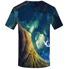 Deer T shirts Men Animal T-shirts 3d Forest Tshirts Novelty Harajuku Tshirts Cool Flower Tshirt Printed Short Sleeve Full Print - KYKU