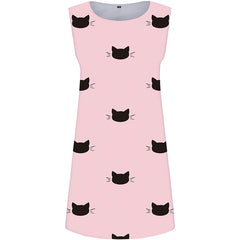 Cat Dress Women Pink Short Animal Korean Style Pattern Ladies Dresses Womens Clothing Elegant