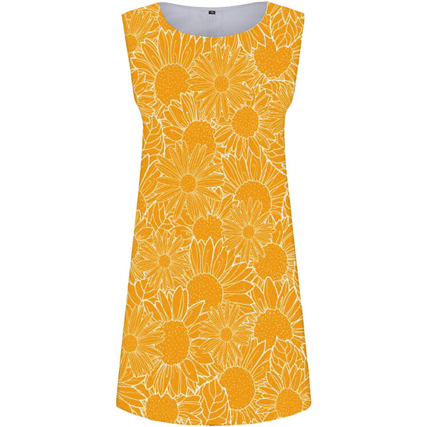 Sunflower Dress Women Yellow Office Flower Korean Style Vintage 3d Print Womens Clothing Summer
