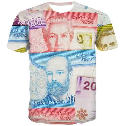 Money T shirts Men Chile Tshirts Casual Chilean Peso Shirt Print Geometric T-shirts Graphic Harajuku Tshirts Novelty - KYKU