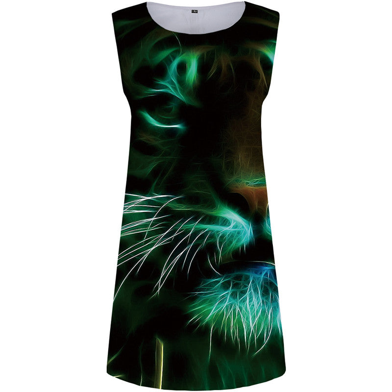 Tiger Dress Women Forest Korean Style Animal Sundress Cloud Short Colorful Sexy Womens Clothing Summer