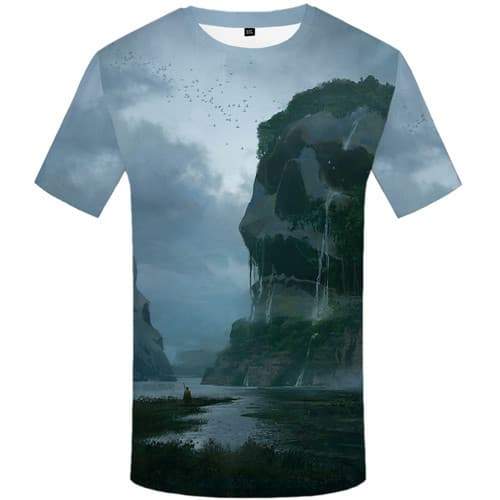 Skull T shirts Men Mountain T-shirts Graphic Sky Tshirts Cool Animal Tshirts Casual Harajuku Shirt Print Short Sleeve T shirts - KYKU
