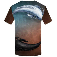 Carp T-shirt Men Fish Tshirt Printed Animal Tshirts Cool Tropical Tshirt Anime Yinyang T-shirts Graphic Short Sleeve Hip hop - KYKU