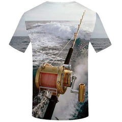 Fish T-shirt Men Fisherman Shirt Print Wave Tshirts Novelty Metal T-shirts Graphic Fishing Tshirts Casual Short Sleeve - KYKU