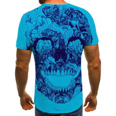 Skull T shirt Men Hip Hop Anime Clothes Punk Rock Tshirts Casual Blue T-shirts 3d