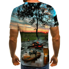 Landscape T shirt Men Tree Funny T shirts Sunset Glow T-shirts 3d Flame Anime Clothes