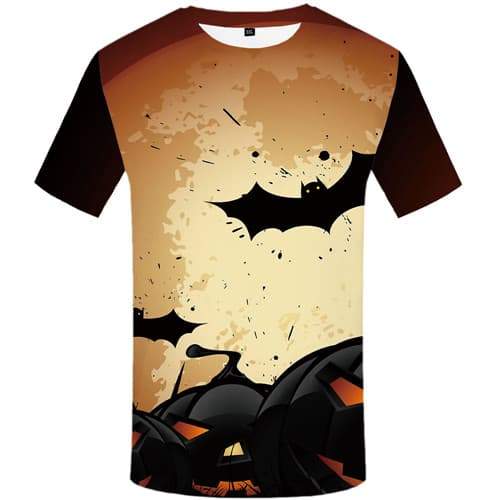 Halloween T-shirt Men Pumpkin Tshirts Casual Bat Tshirts Cool Moon Tshirts Novelty Black Tshirt Anime Short Sleeve Fashion - KYKU