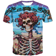 Skull T shirts Men Skeleton Tshirts Cool Rose Tshirt Anime Flower T shirts Funny Cartoon T-shirts Graphic Short Sleeve Hip hop - KYKU