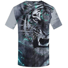 Tiger T shirts Men Gray Tshirts Casual Animal T-shirts 3d Gray Tshirt Printed Cartoon Tshirt Anime Short Sleeve Punk Rock Men - KYKU