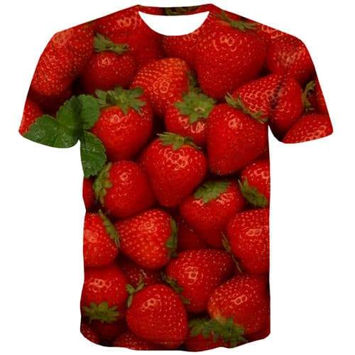 Strawberry T shirts Men Fruit Shirt Print Leaf T-shirts 3d Red Tshirts Casual Harajuku T shirts Funny Short Sleeve Hip hop Mens - KYKU