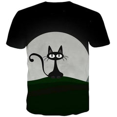 Cat T shirts Men Animal T shirts Funny Cartoon Tshirt Printed Moon T-shirts 3d Black Shirt Print Short Sleeve Hip hop Men/women - KYKU