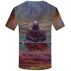 Meditation T shirts Men Skull Tshirts Casual Metal T-shirts Graphic Galaxy Space Shirt Print Colorful Tshirts Novelty - KYKU