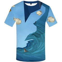 Wave T-shirt Men Cartoon Tshirts Cool Art Tshirts Novelty Abstract Tshirt Printed Geometric Shirt Print Short Sleeve Hip hop Men - KYKU
