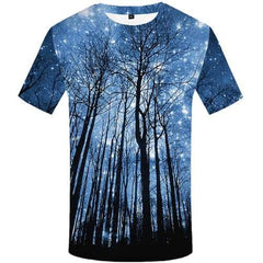 Galaxy T-shirt Men Space Tshirt Anime Forest Tshirts Novelty Blue Tshirt Printed Gothic T-shirts Graphic Short Sleeve T shirts - KYKU
