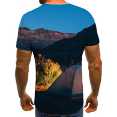 Landscape T-shirt Men Mountain Anime Clothes Blue Sky Shirt Print Harajuku Tshirts Casual