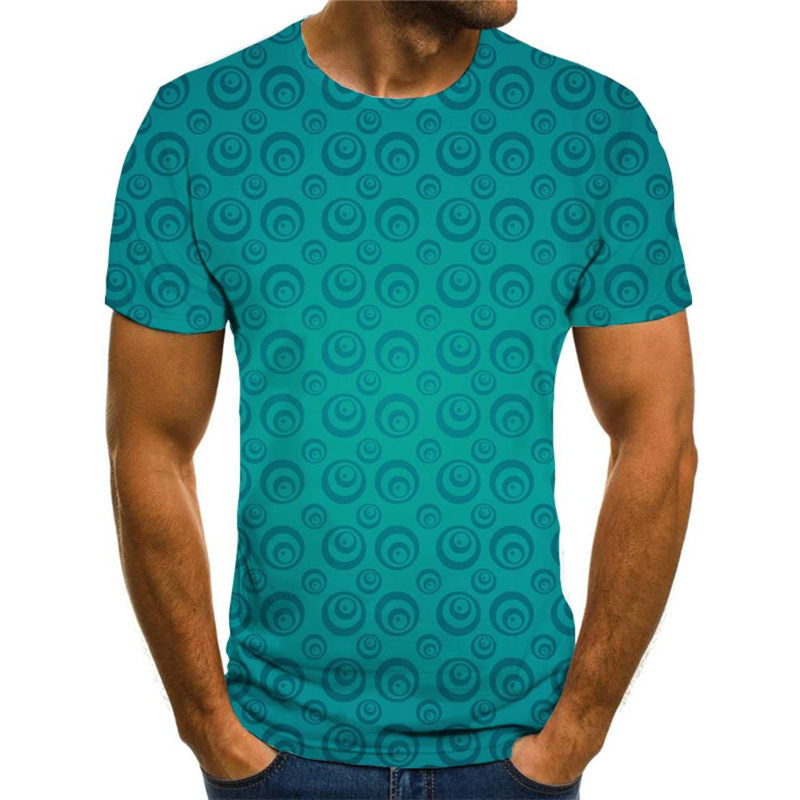 
Peacock blue round geometric pattern t shirt t shirt 3D special texture men Casual art costume different
                
