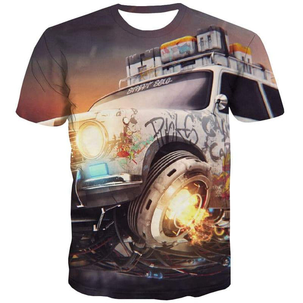 Flame T shirts Men Car Tshirt Anime Metal T-shirts Graphic Colorful T-shirts 3d Graffiti Shirt Print - KYKU