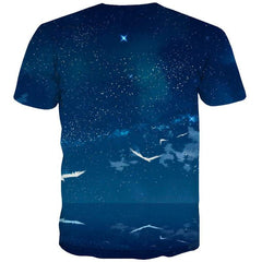 Galaxy T-shirt Men Space Tshirt Printed Universe Tshirts Novelty Blue T-shirts Graphic Nebula Tshirts Casual - KYKU