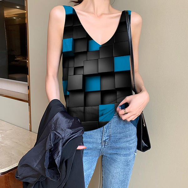 Geometric Tank Top Women Psychedelic Funny Top Vortex Vest Printed Black Vest Print Stereoscopic Anime Clothes - KYKU