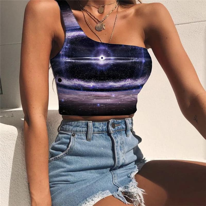
Galaxy Vest Tops Women Space Midriff T shirt Universe Tees Graphic Black Hole Sleeveless Shirt
                