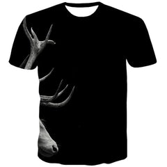 Deer T-shirt Men Animal Tshirt Printed Halloween Shirt Print Black Tshirts Casual - KYKU