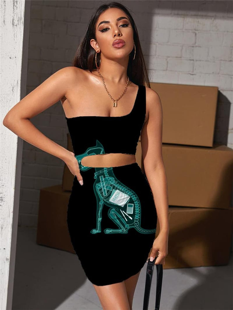 
Animal Dresses Women Skeleton Pleating Hip Hop Bodycon Dress Rock Vestido Sexy
                