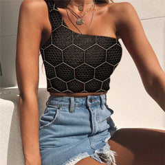 Geometric Vest Tops Women Psychedelic Midriff T shirt Vortex Sleeveless Shirt Honeycomb Tees Graphic