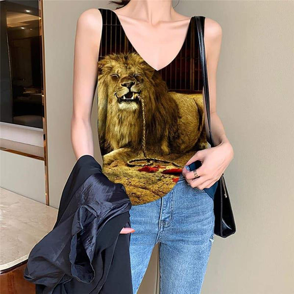 Lion Tank-Top women Animal Funny Top Anime Sleeveless 3d Hip Hop Vest Printed Rock Vest Print - KYKU