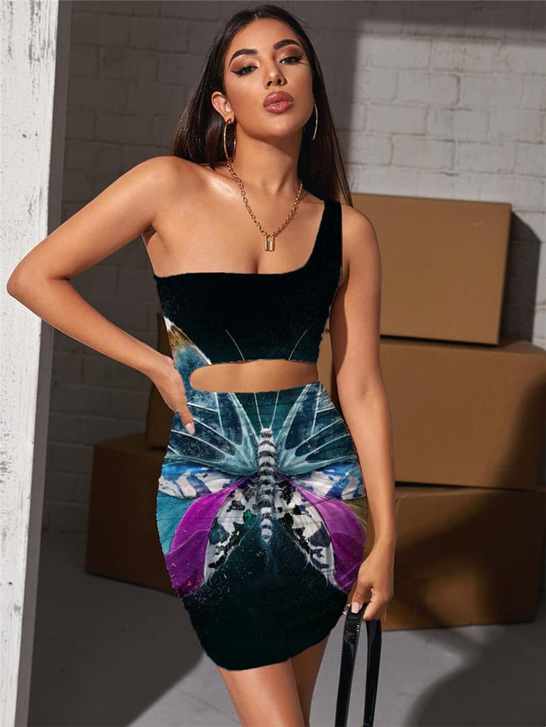 
Butterfly Dresses Women Animal Vestido Sexy Colorful Pleating Harajuku Halter Sleeveless
                