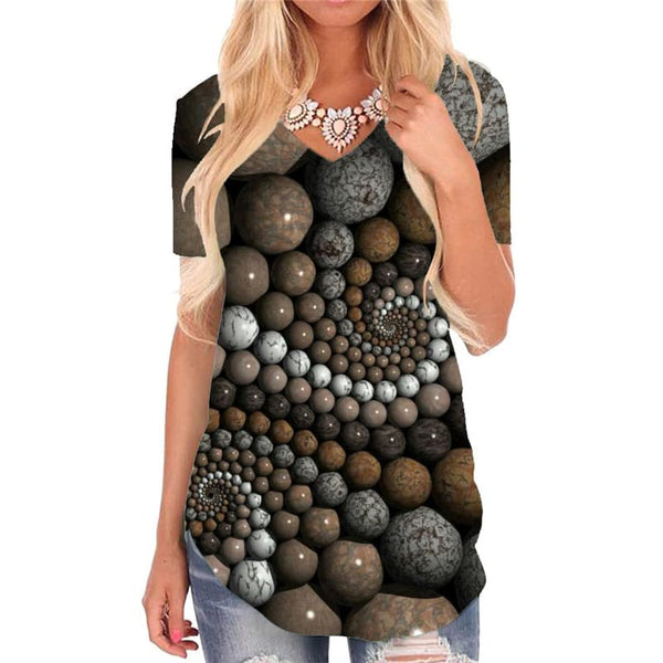 Geometric T Shirt Women Psychedelic Shirt Print Vortex V-neck Tshirt Three-Dimensional Ball Funny T shirts