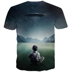Galaxy T shirt Men Ufo Tshirts Casual Landscape Funny T shirts Mountain Tshirt Printed