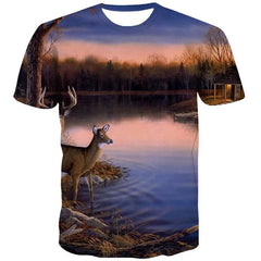 Deer T shirt Men Animal Shirt Print Landscape Tshirts Casual Christmas Funny T shirts