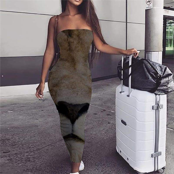Lion Dress Women Animal Boho Anime Bodycon Dress Head Sundress Harajuku sleeveless - KYKU