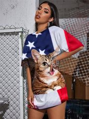 Cat T-shirt Women Animal T-shirts 3d National Flag Tshirt Printed United States Summer