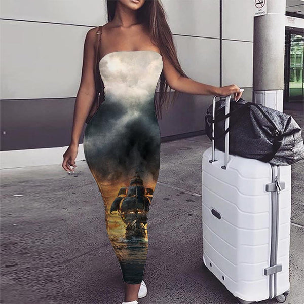 Skull Dress Women Punk Sundress Cloud Vestido Sexy Pirate Ladies Dresses Captain Bodycon Dress - KYKU