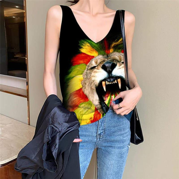 Lion Tank-Top women Animal Anime Clothes Anime Sleeveless 3d Hilarious Funny Top Harajuku Vest Print - KYKU