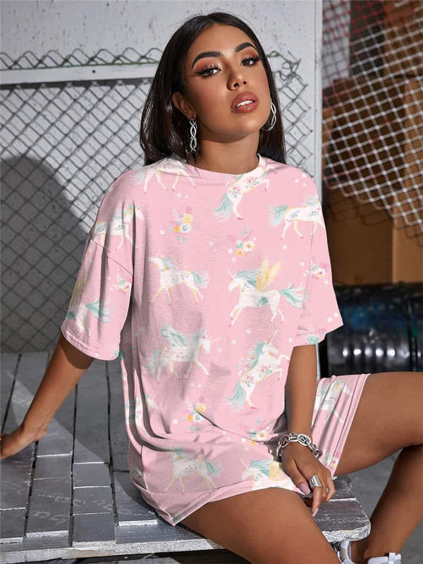 
Unicorn T-shirt Women Animal Tshirt Printed Flower Funny T shirts Harajuku Summer
                