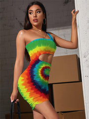 Dizziness Dress Women Colorful Vestido Sexy Rainbow 3d Print Art Halter Sleeveless