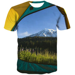 Camping T shirts Men Sunset Tshirts Casual Forest Tshirt Anime Flame Tshirt Printed