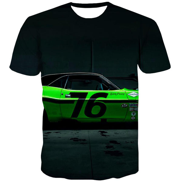 Racing Car T-shirt Men Metal Tshirts Cool City Tshirt Printed Gray Tshirts Casual Retro T-shirts Graphic