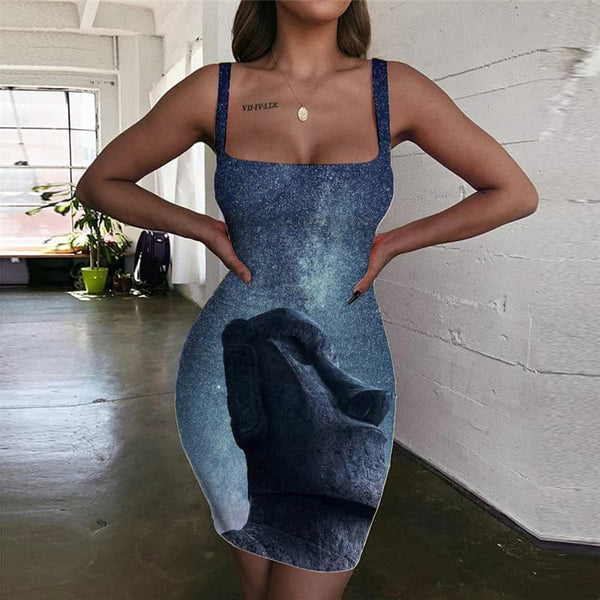 Galaxy Dress Women Space Halter Sleeveless Universe 3d Print Art Bodycon Dress